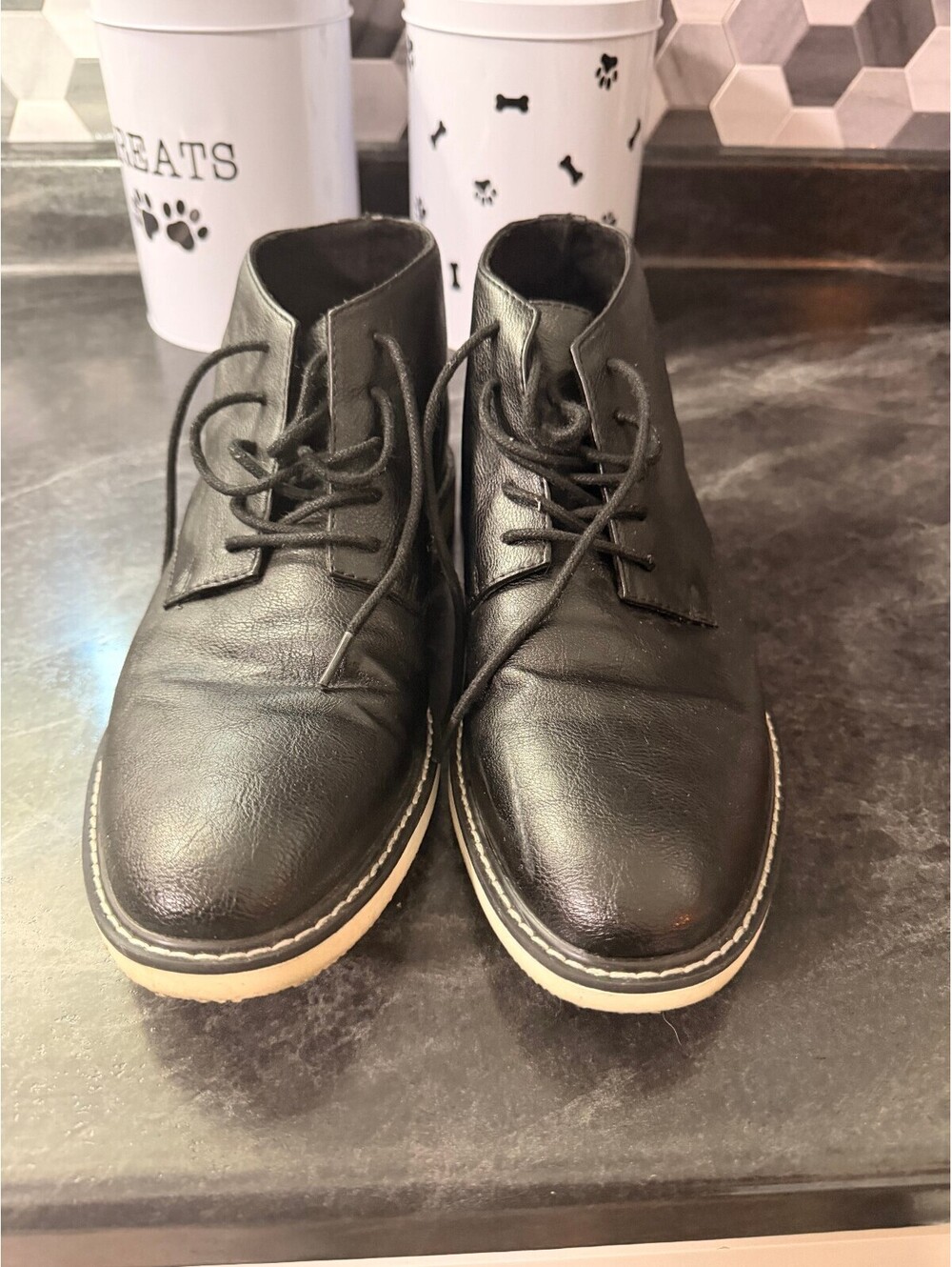Unlisted Black Leather Chukka Boots with Cream Sole